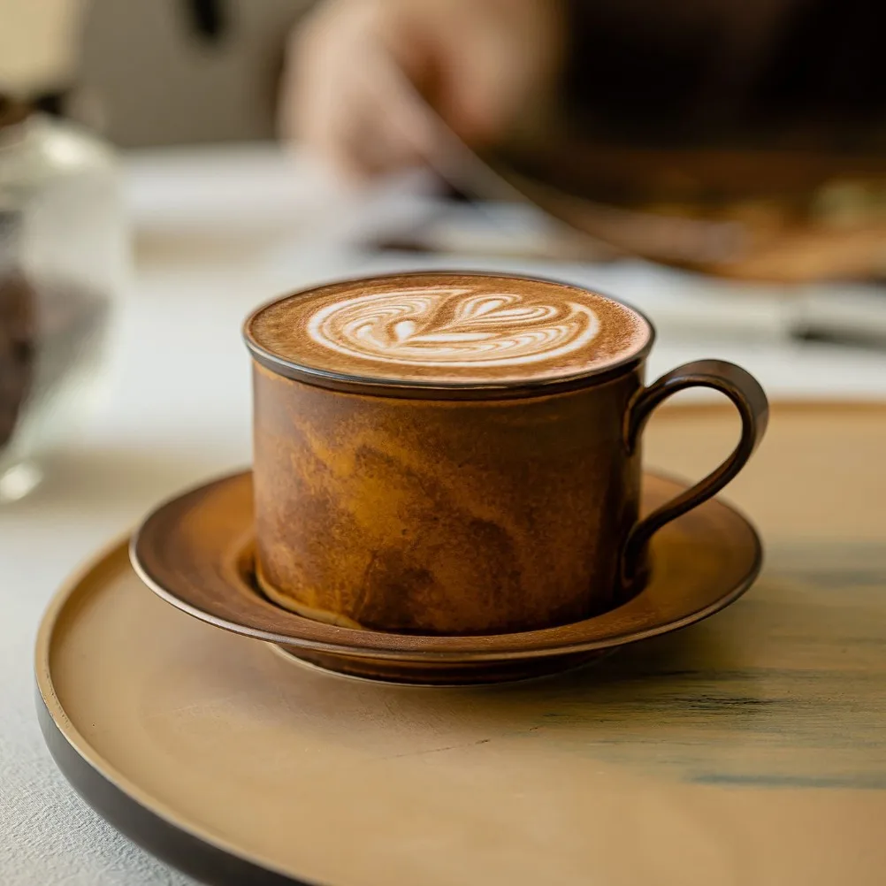 Japanese Pottery - Japanse retro koffiekop en schotelset, grote